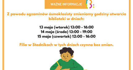 Miniaturka dla Godziny otwarcia biblioteki podczas egzaminów ósmoklasisty